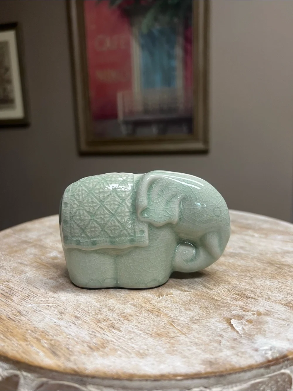 🐘Pier 1 Imports Celadon Ceramic Elephant Business Card Holder